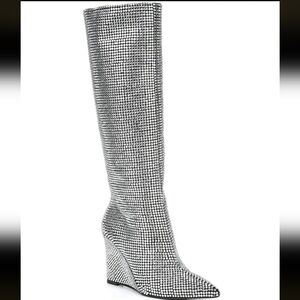 Gianni Bini GaborTwo Rhinestone Pointed Toe Tall Wedge Boots Size 7M